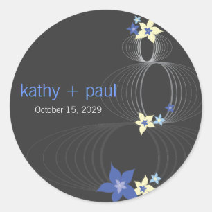 Ikebana Frangipani Purple Tropical Wedding Favour Classic Round Sticker