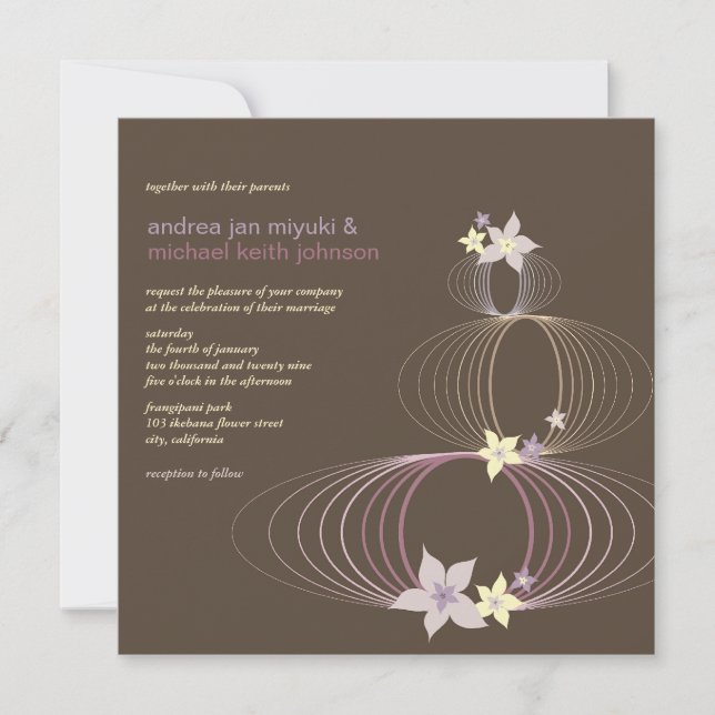 Ikebana Purple Frangipani Tropical Wedding Invite (Front)