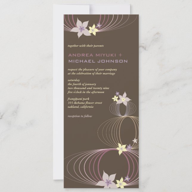 Ikebana Purple Frangipani Tropical Wedding Invite (Front)