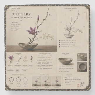 Ikebana Study No. 26 Purple Lily & Thorn Stone Coaster