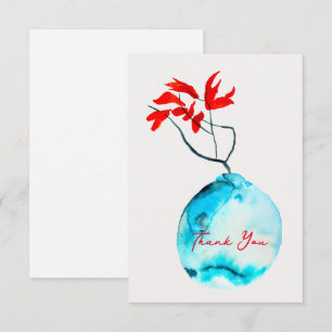 Ikebana watercolor blue vase card