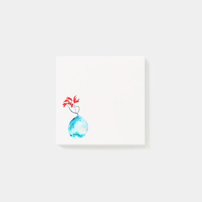 Ikebana watercolor blue vase post-it notes (Front)