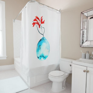 Ikebana watercolor blue vase shower curtain