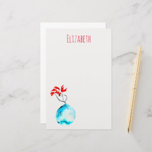 Ikebana watercolor blue vase stationery