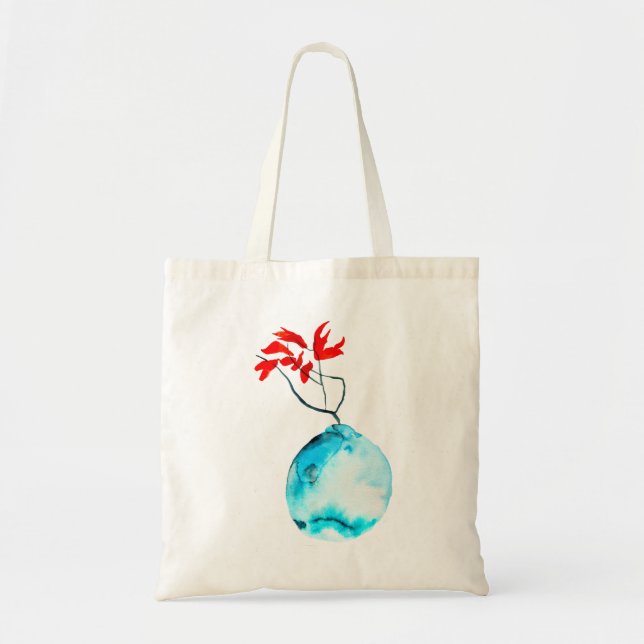 Ikebana watercolor blue vase tote bag (Front)