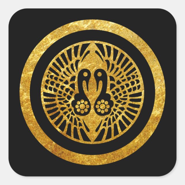 Ikko Ikki Mon Japanese clan faux gold on black Square Sticker (Front)