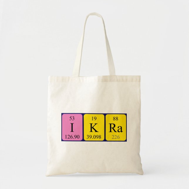 Ikra periodic table name tote bag (Front)