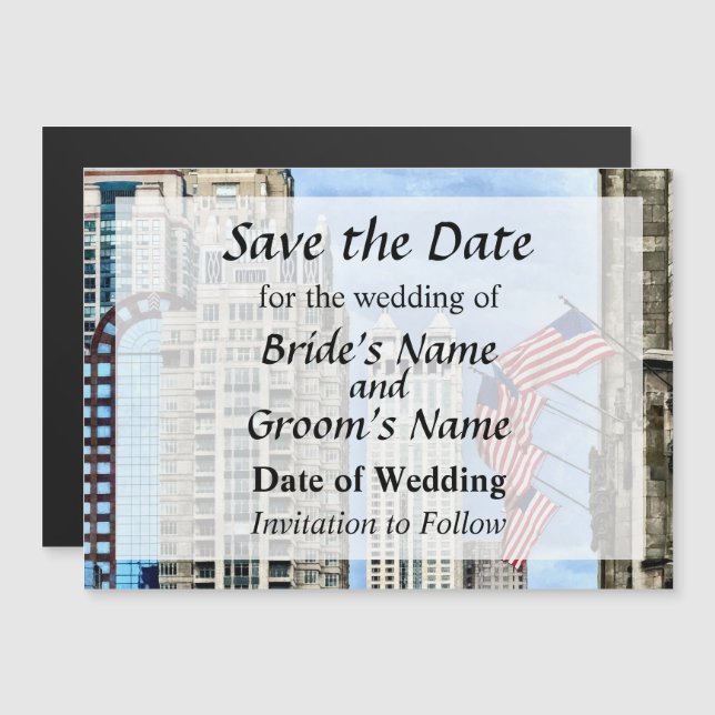 IL - Flags Along Michigan Avenue Chicago Magnetic Invitation (Front/Back)