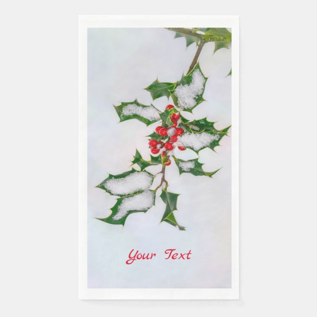 Ilex Red Christmas Holly Berries in Winter Snow - Napkin (Front)