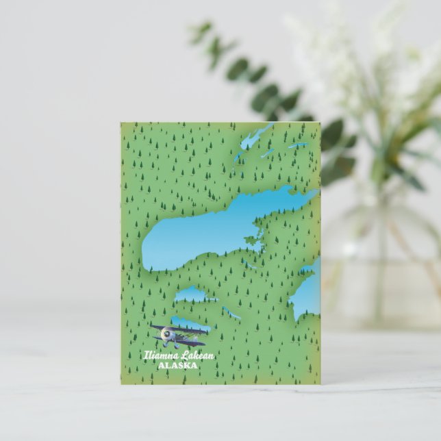 Iliamna Lake Alaska map Postcard (Standing Front)