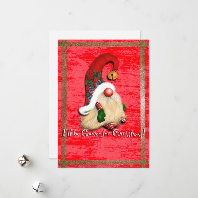 I'll Be Gnome for Christmas Flat Holiday Card  (Front/Back In Situ)