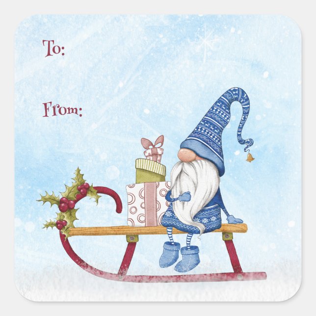 I'll Be Gnome for Christmas To From Customisable  Square Sticker (Front)