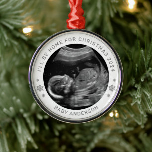 I'll Be Home For Christmas Baby Announcement Metal Tree Decoration