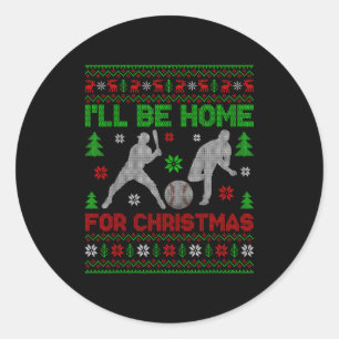 I'll Be Home For Christmas Baseball Funny Ugly Xma Classic Round Sticker