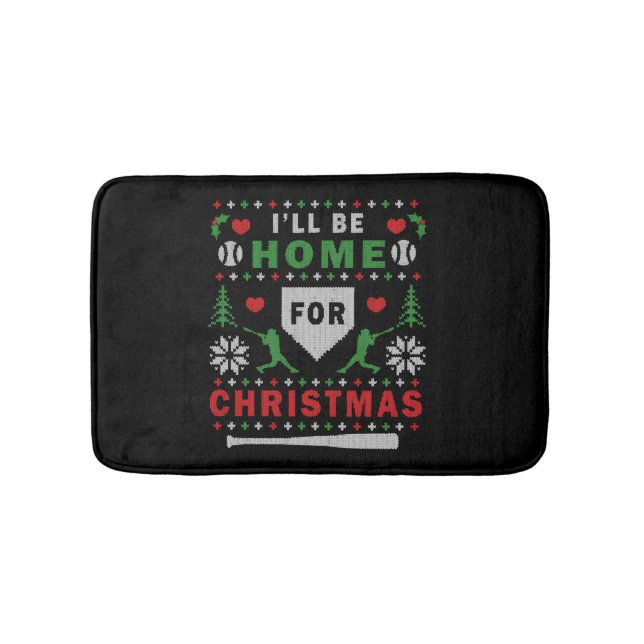I'Ll Be Home For Christmas Baseball Ugly Christmas Bath Mat (Front)