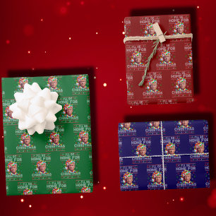 I'll Be Home For Christmas   Funny Santa Trump Wrapping Paper Sheet