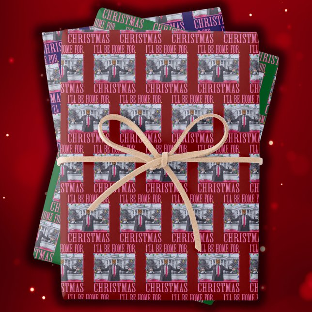 I'll Be Home For Christmas Funny Trump Santa Hat Wrapping Paper Sheet (Creator Uploaded)