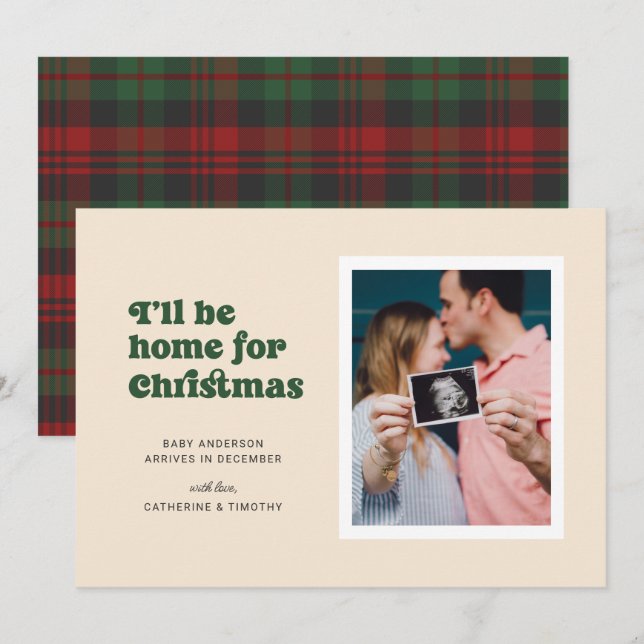 I'll Be Home for Christmas (Green) Pregnancy  Announcement (Front/Back)