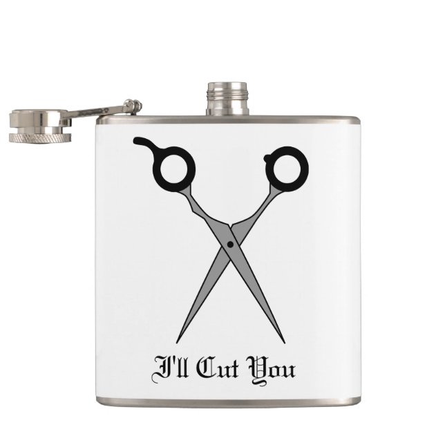I'll Cut You (Black Hair Cutting Scissors) Hip Flask (Opened)