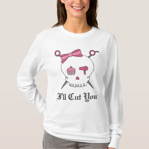 I'll Cut You Hair Skull & Scissor Crossbones -Pink T-Shirt