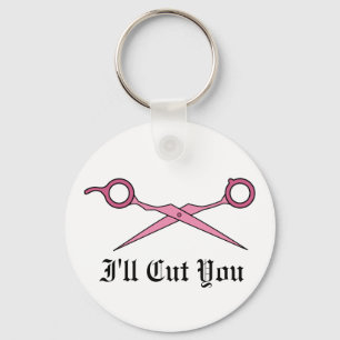 I'll Cut You (Pink Hair Cutting Scissors) Key Ring