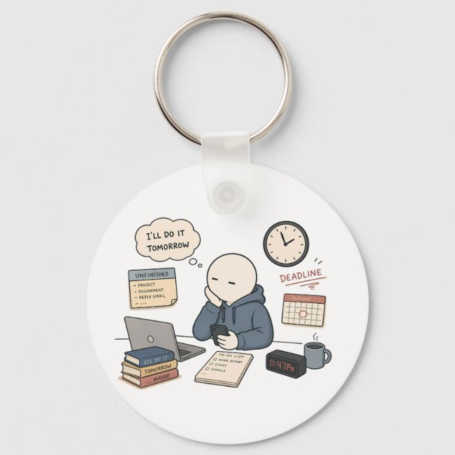 I'll Do It Tomorrow Funny Procrastination Meme Key Ring (Front)