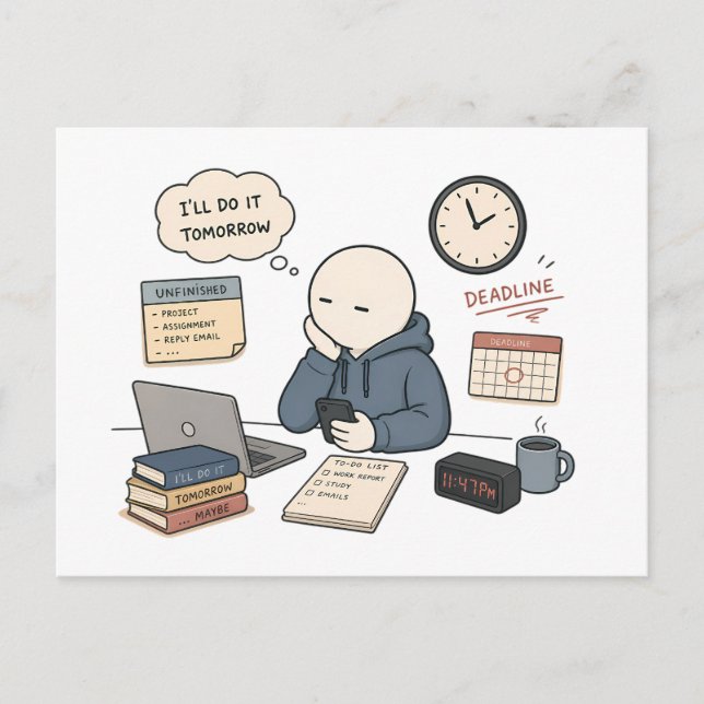 I'll Do It Tomorrow Funny Procrastination Meme Postcard (Front)