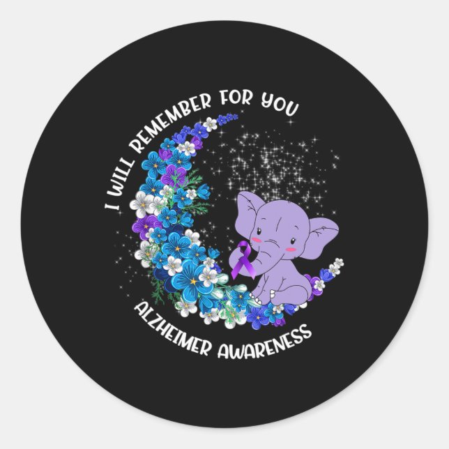 I'll remember for you Alzheimer Awareness Elephant Classic Round Sticker (Front)
