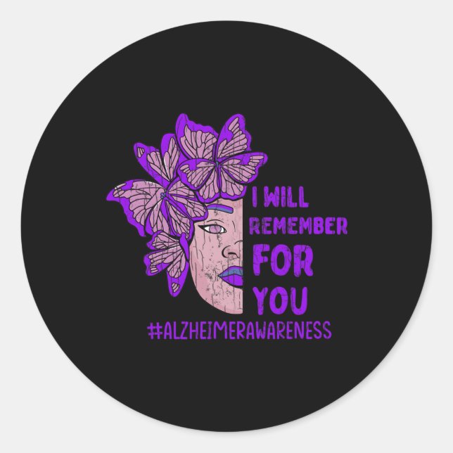 I'll Remember For You Butterfly Alzheimer Awarenes Classic Round Sticker (Front)