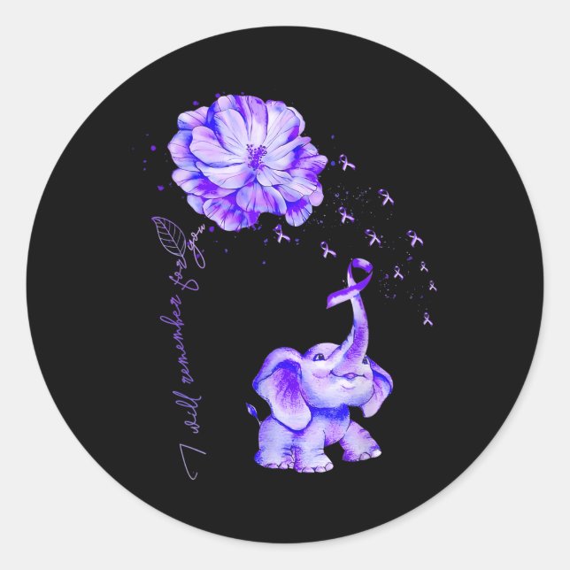 Ill Remember For You Purple Elephant Heimers Aware Classic Round Sticker (Front)