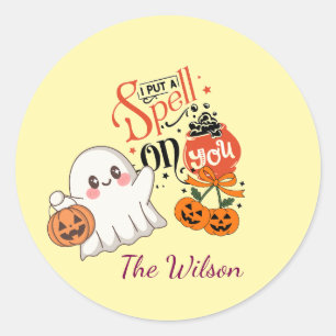 I'll Spell On You Personalised Cute Ghost Classic Round Sticker