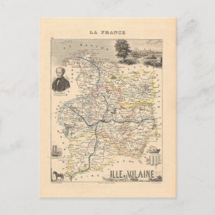 Ille et Vilain Department, Alexandre Vuillemin Map Postcard