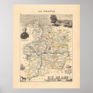 Ille et Vilain Department, Alexandre Vuillemin Map Poster