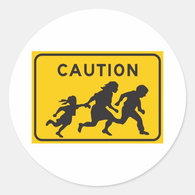 Illegal Aliens Crossing Highway Sign Classic Round Sticker (Front)