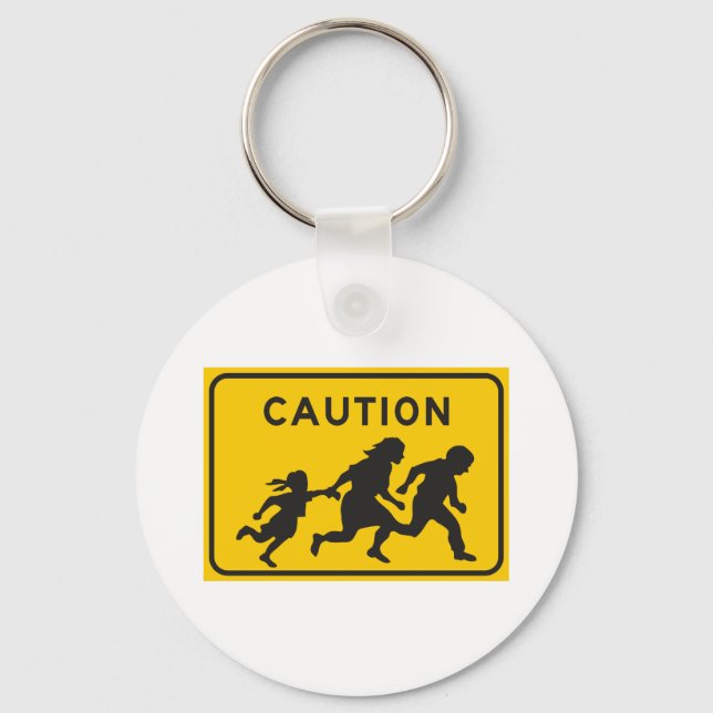 Illegal Aliens Crossing Highway Sign Key Ring (Front)