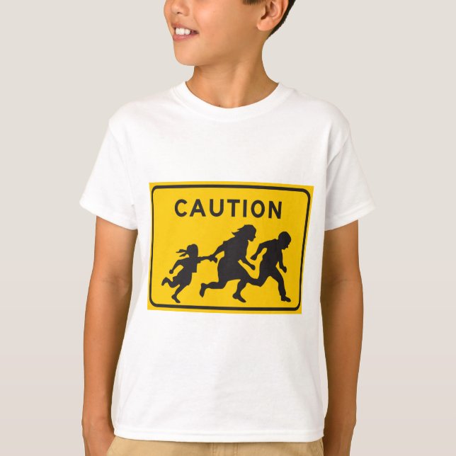 Illegal Aliens Crossing Highway Sign T-Shirt (Front)