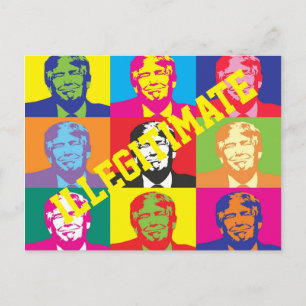"Illegitimate"  with Rainbow Coloured Trump Faces Postcard