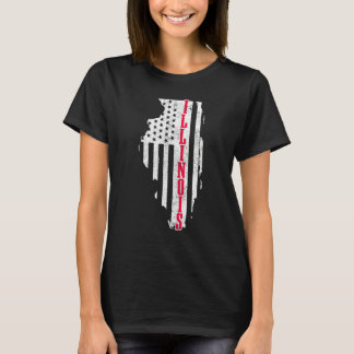 Illinois American Flag State Map Pride Patriotic 4 T-Shirt