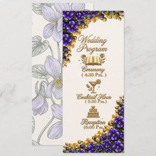 Illinois Blue Violet Floral Wedding Program Programme