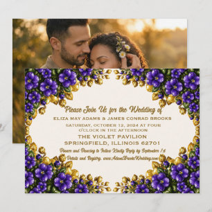 Illinois Blue Violet Photo Wedding Invitation