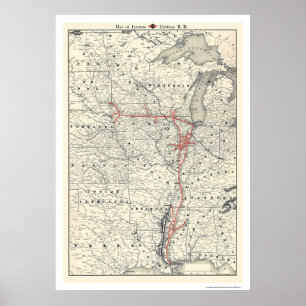Illinois Central Railroad Map 1892 Poster