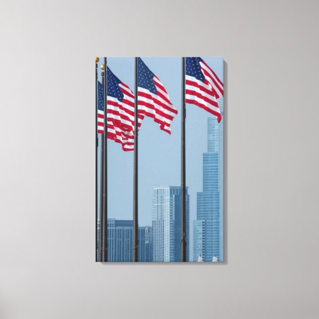 Illinois, Chicago. Navy Pier, US flags flying Canvas Print (Front)