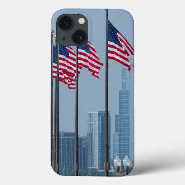 Illinois, Chicago. Navy Pier, US flags flying Case-Mate iPhone Case (Back)