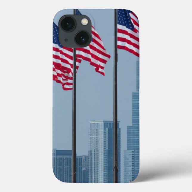 Illinois, Chicago. Navy Pier, US flags flying Case-Mate iPhone Case (Back)