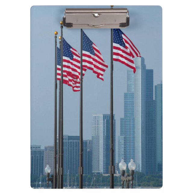 Illinois, Chicago. Navy Pier, US flags flying Clipboard (Front)