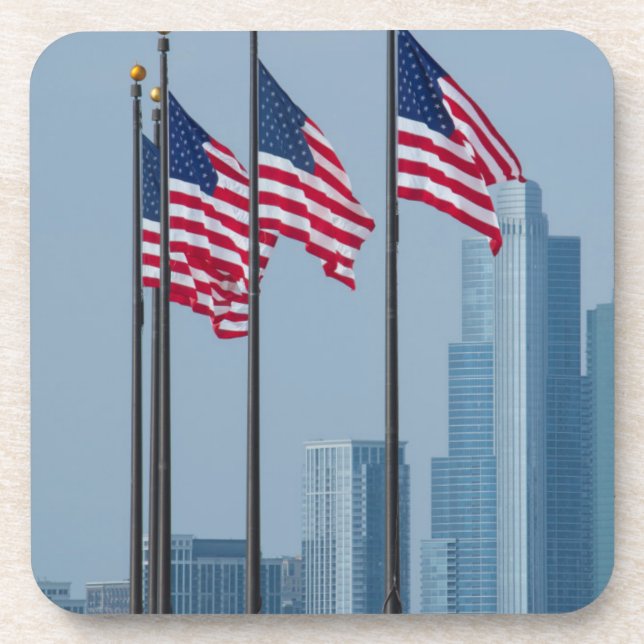 Illinois, Chicago. Navy Pier, US flags flying Coaster (Front)