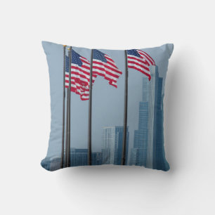 Illinois, Chicago. Navy Pier, US flags flying Cushion