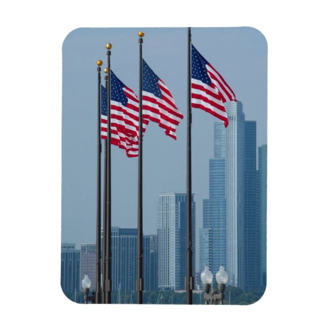 Illinois, Chicago. Navy Pier, US flags flying Magnet (Vertical)
