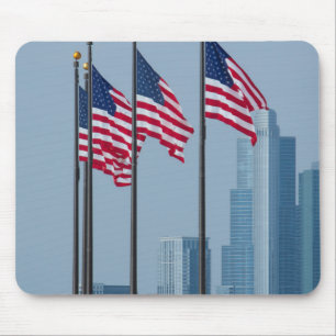 Illinois, Chicago. Navy Pier, US flags flying Mouse Mat