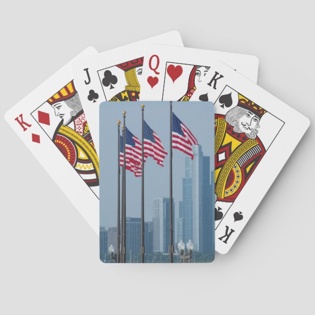 Illinois, Chicago. Navy Pier, US flags flying Playing Cards (Back)